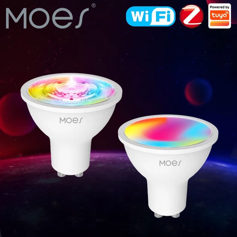 Moes tuya zigbee gu10 wifi smart led lampen rgb c w weiß 5w dimmbare lampen smart life app steuerung glühbirnen arbeiten alexa/google