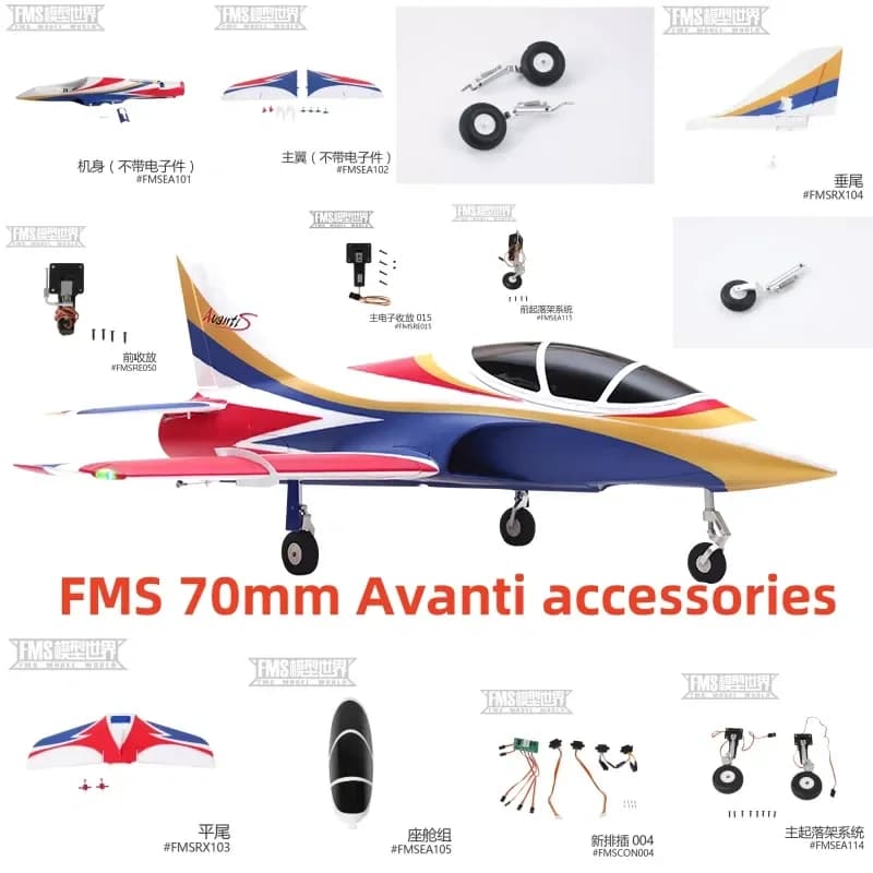Fms 70mm avanti v3 Flugzeug kompletter Zubehörs atz einschl ießlich Rumpf, Haupt flügel, flaches Heck, vertikales Heck, Fahrwerk,