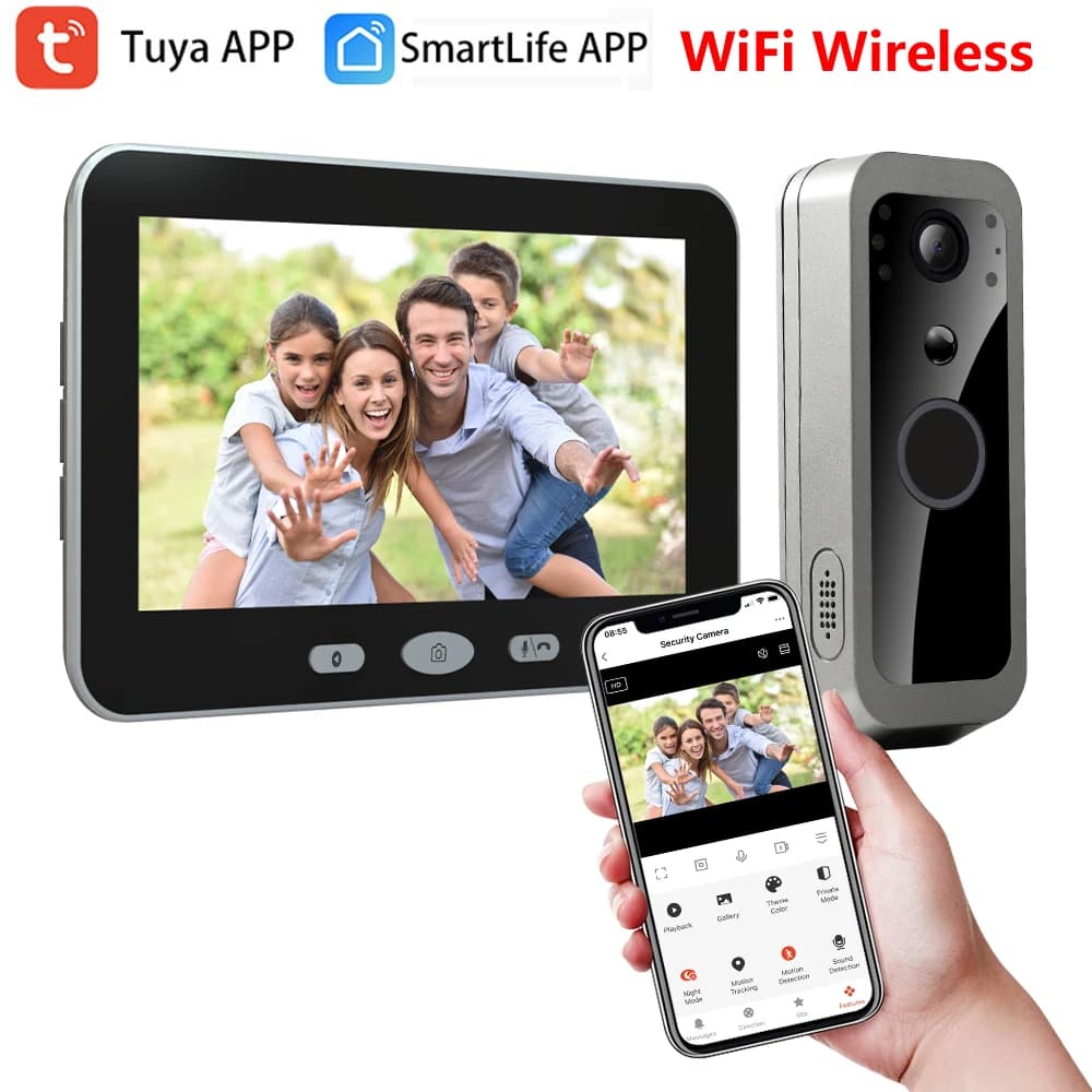 Tuya Smart Leben 3MP 2,4G WIFI Video Türklingel Kamera Outdoor Drahtlose Tür Intercom System Batterie Powered 5 Zoll Monitor bildschirm