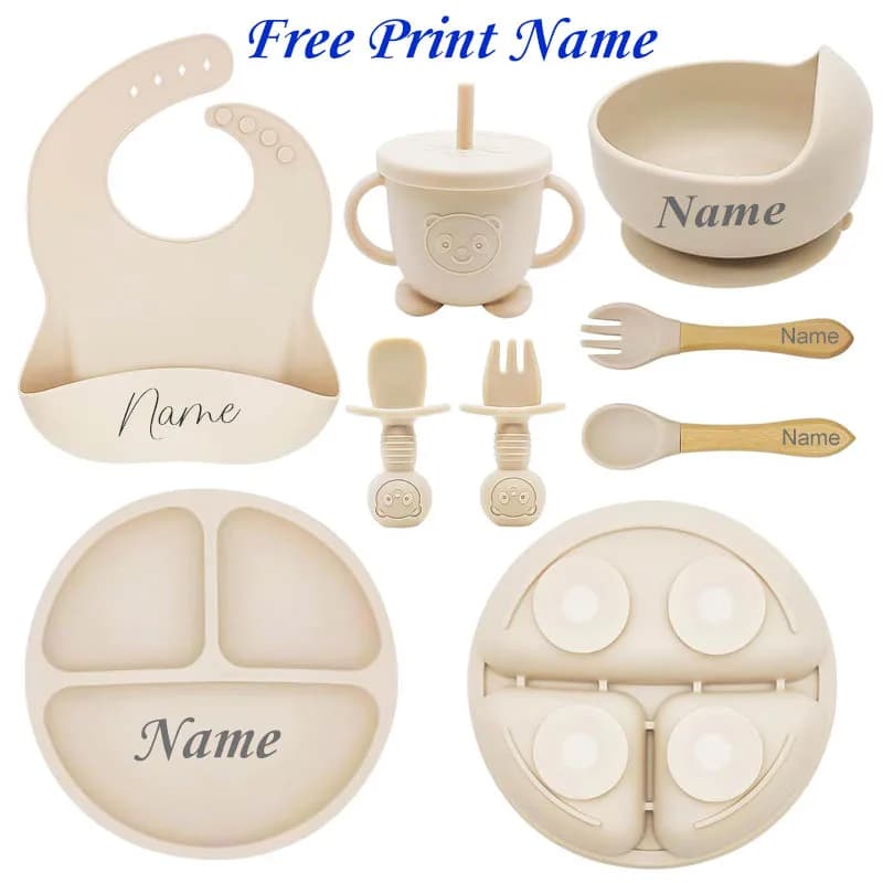 Personalisierte Name Baby Fütterung Set Kinder Silikon Platte Schüssel Stroh Tasse Angepasst kinder Geschirr Baby Liefert Neugeborenen Geschenk