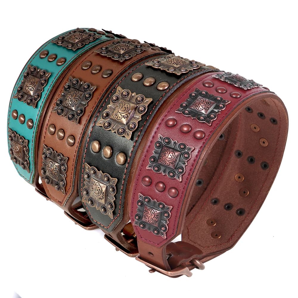 Echtes Leder Hundehalsband 2 Zoll Breit Coole Nieten-Halsbänder Luxus für Mittelgroße und Große Hunde Pitbull Deutscher Schäferhund