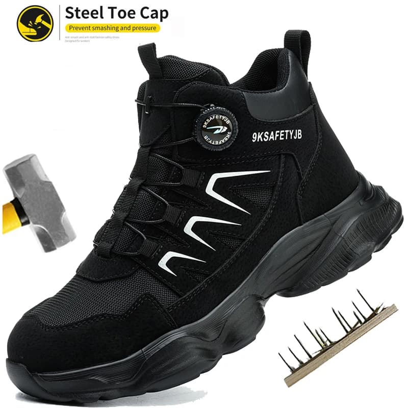 Rotierende Knopf-Sicherheitsstiefel für Herren, pannensicher, atmungsaktiv, Industrie-Arbeitsstiefel für die Baustelle, bruchsichere