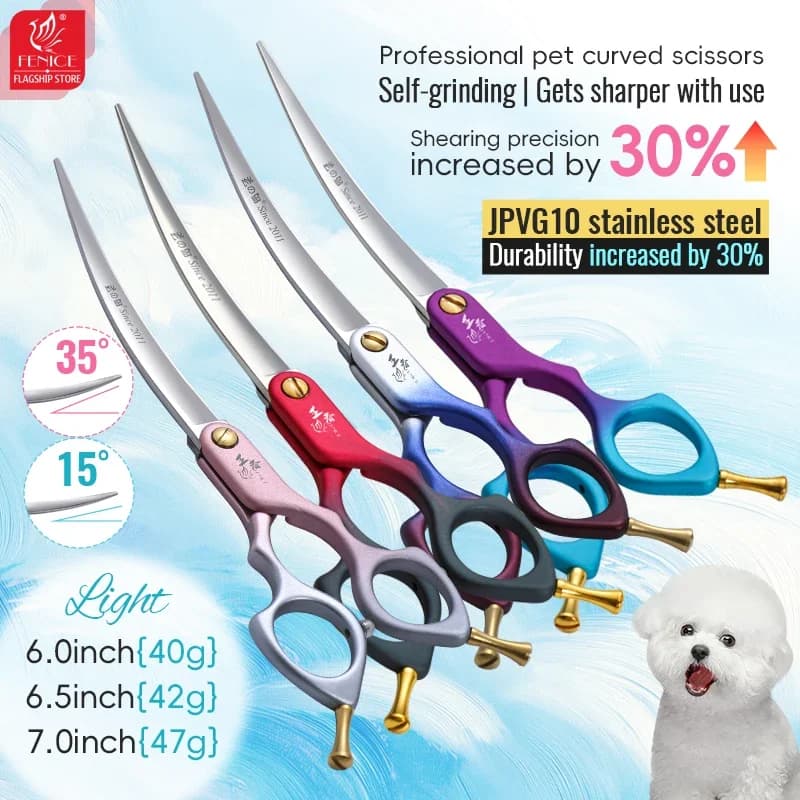 Fenice King Serie JPVG10 Professionelle 6/6,5/7 Zoll Leichtgewichtige Gebogene 35°-Schwingspiegel ° &15 °   Pflegeschere für Haustiere