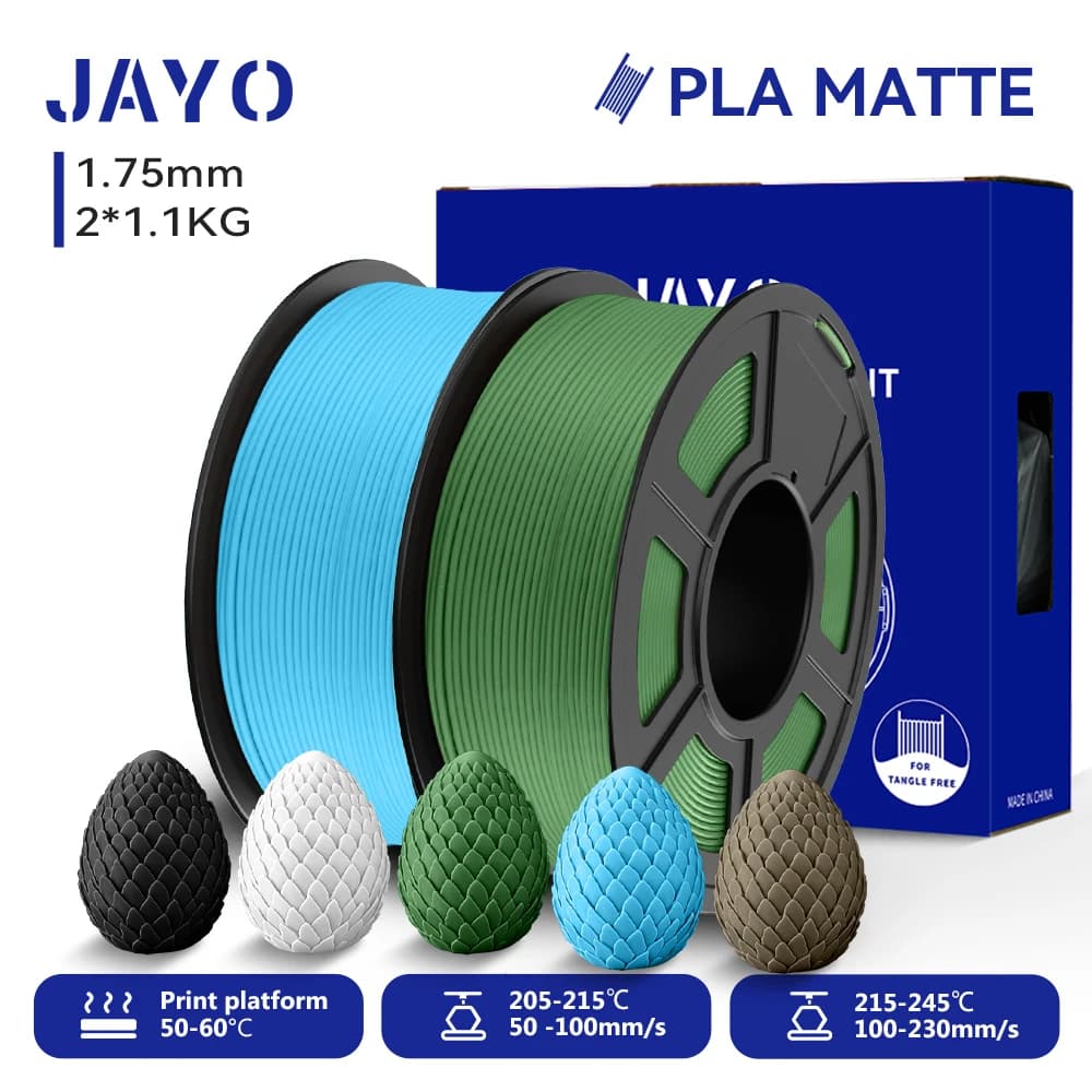 JAYO 2 Rollen 3D-PLA-Mattdrucker-Filament, 1,75 mm, ordentlich gewickeltes PLA-Filament mit mattem Finish-Druck mit 99 % FDM-3D-Drucker