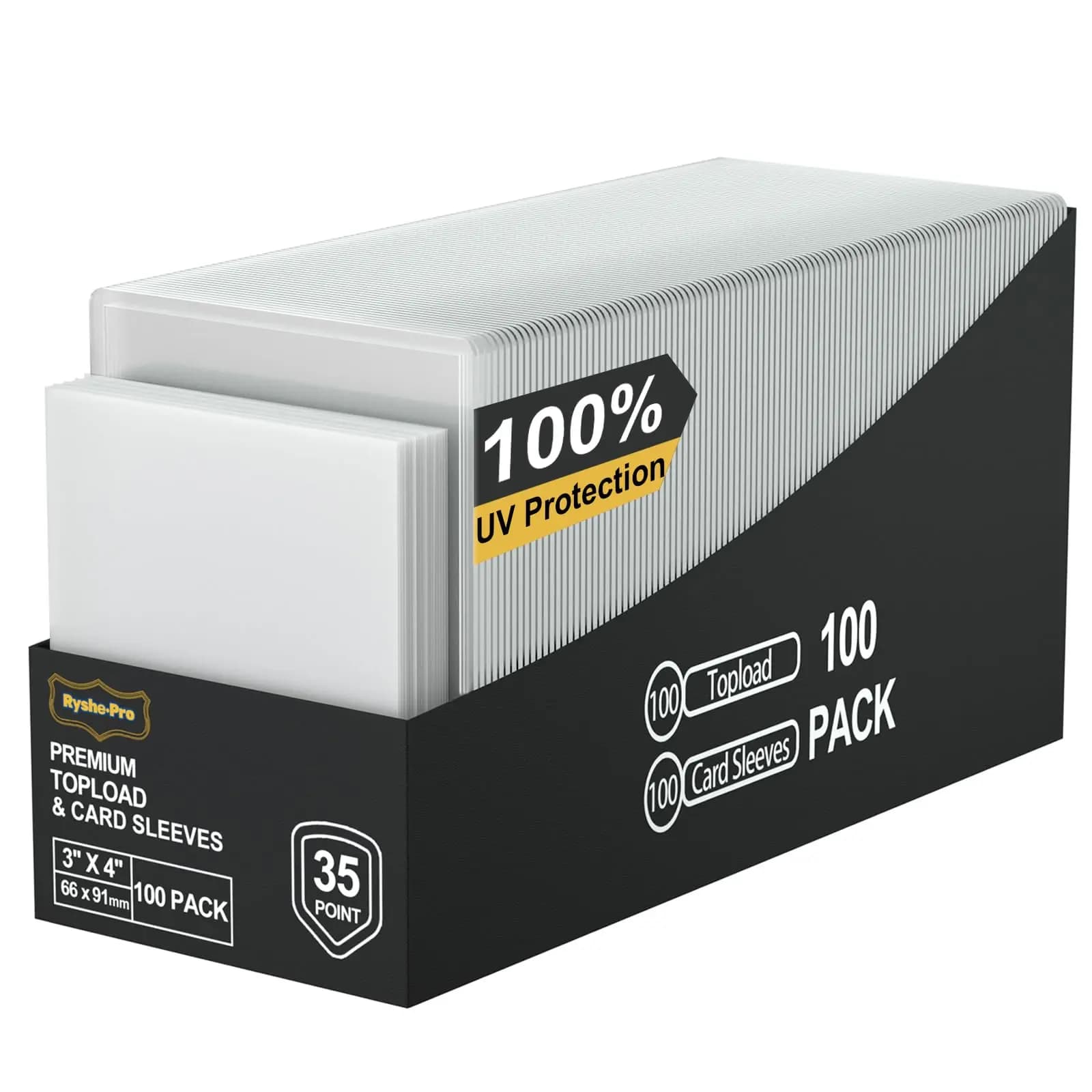 TopLoaders für Sammelkarten, 7,6 x 10,2 cm Hartplastik-Schutz, 100 % UV-Schutz, 100 Top-Loaders + 100 Innenkartenhüllen + 1 PP-Box