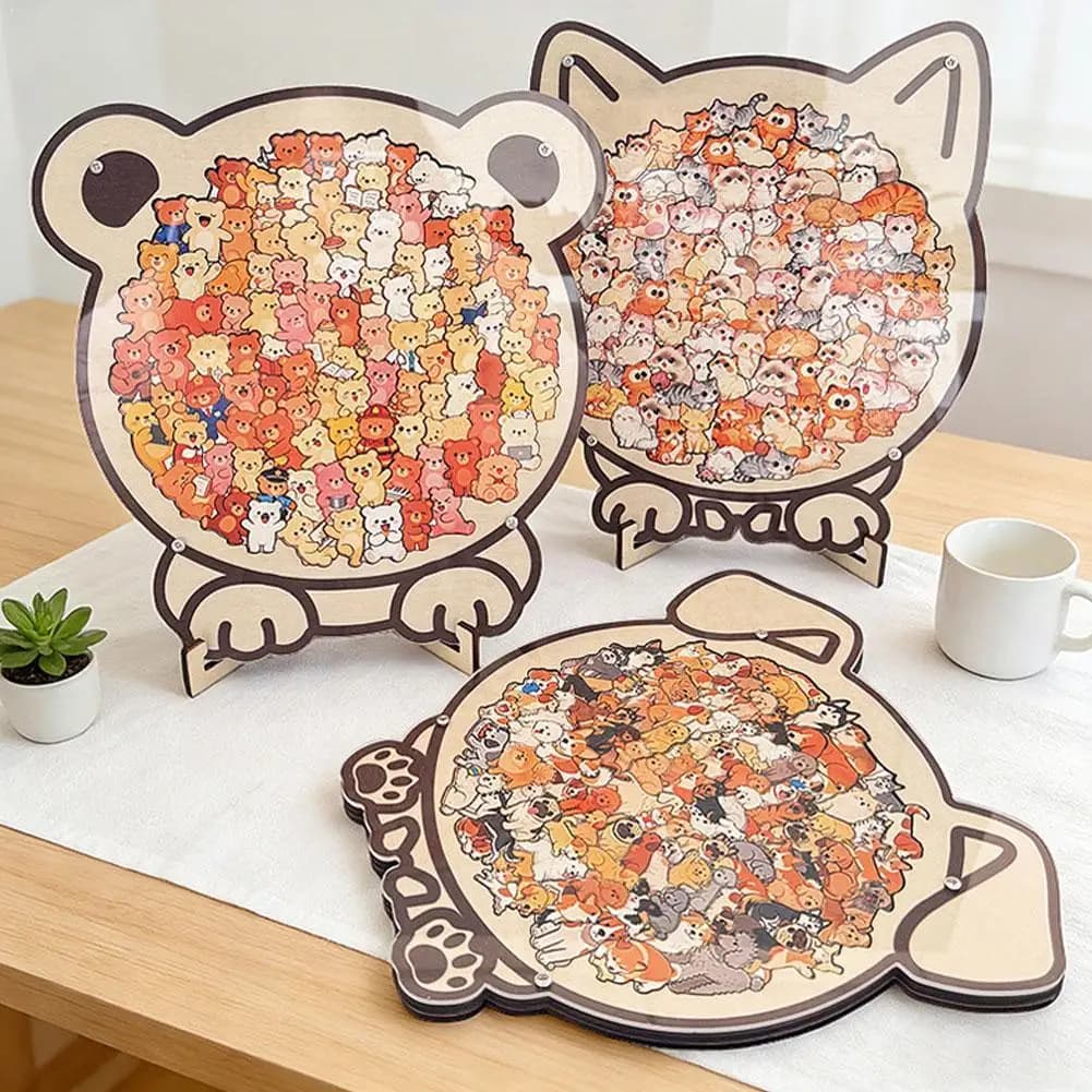 Cartoon Holz Puzzle Spielzeug Stress Relief Puzzle Tier Hund Katze Bär Thema Für Wohnkultur Spaß Pädagogisches Spielzeug Geschenk