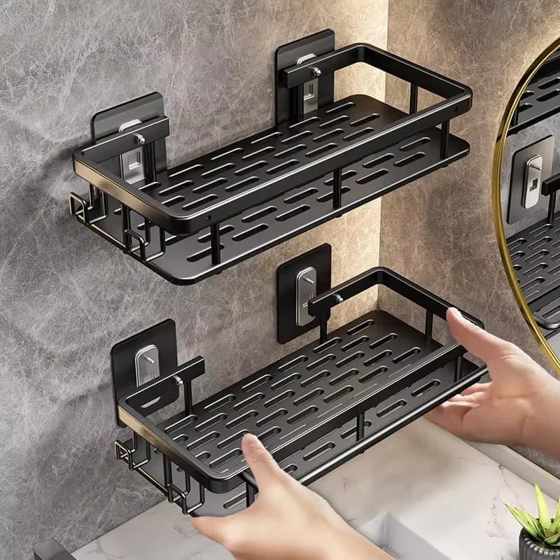 An der Wand montierter Dusch-Shampoo-Rack, Badezimmer-Rack, Handtuchhalter, diamantfreier Ständer, Stativ, Wandbehang, Eck, rechteckiger Ständer