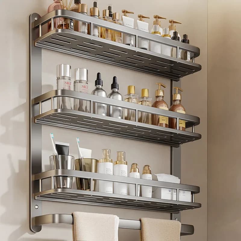 Platzsparendes Badezimmer-Aufbewahrungsregal aus Aluminium, Wandregal für Toilettenspüle, kein Bohren erforderlich, modernes Design, robust
