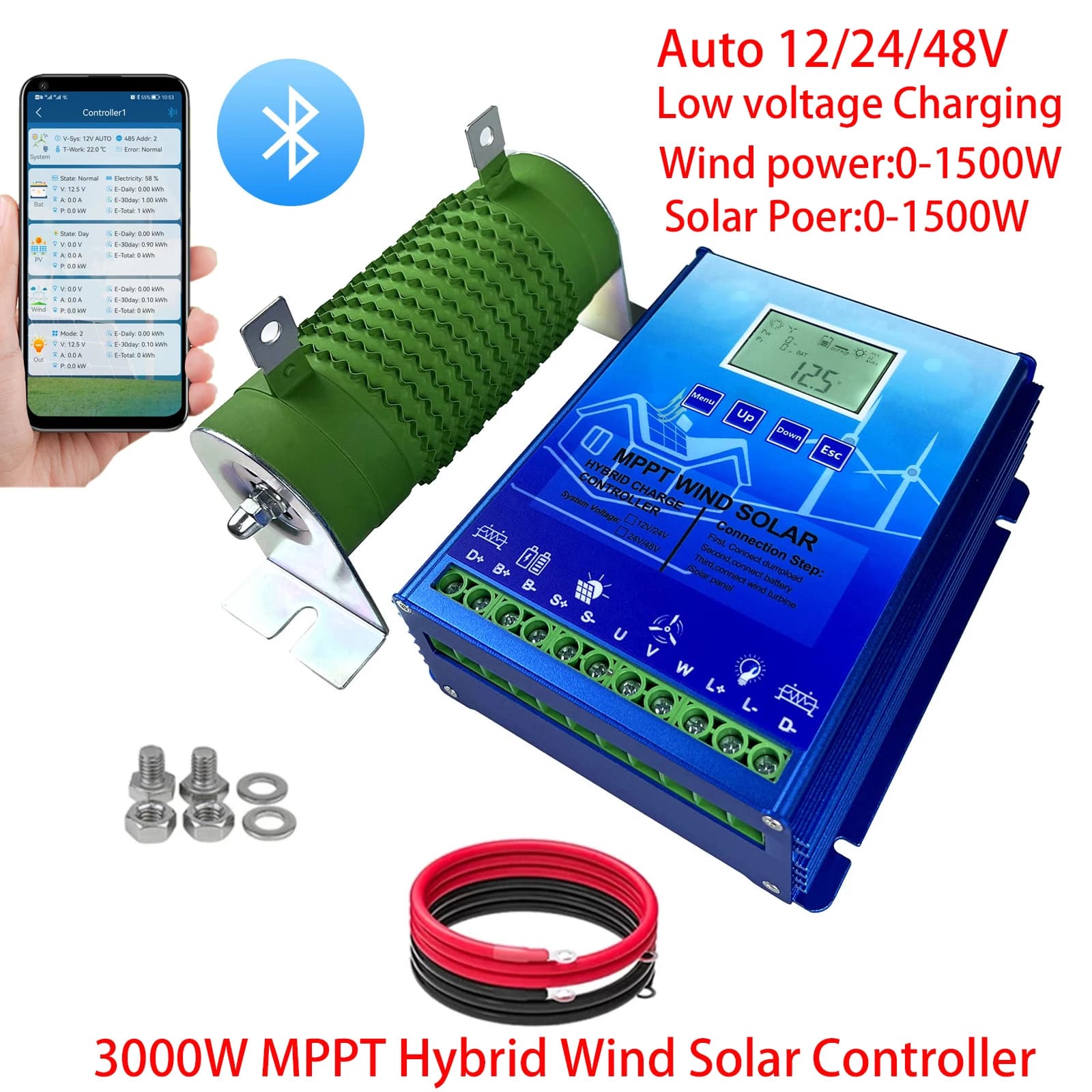 Mppt 2000w 3000w Hybrid Wind Solar Laderegler Windkraft anlage Solar panel Regler WiFi für 12V 24V 48V Wind Solaranlage