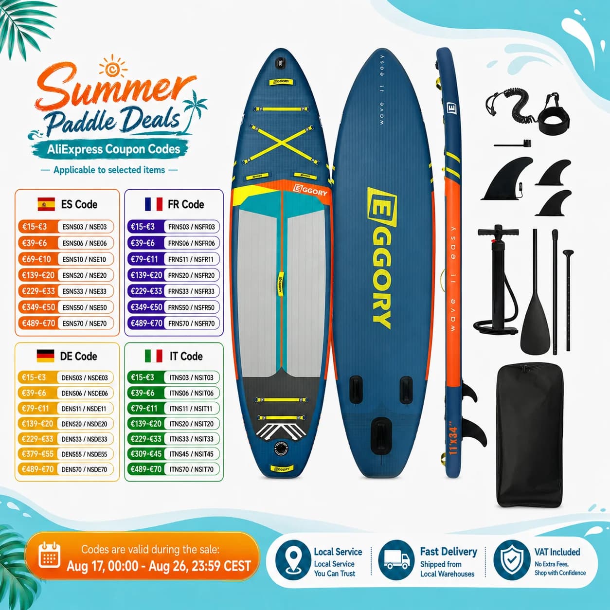 EGGORY Aufblasbares Stand-Up-Paddleboard für Erwachsene, extra breites SUP-Board, hohe Tragfähigkeit, stabil, langlebig, leicht, tragbar,