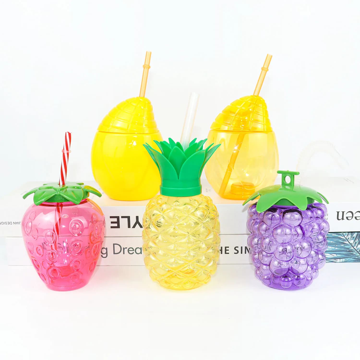 6-10 Stück Hawaii Party Strohbecher Ananas Trauben Erdbeere Mango Saft Trinkbecher Obst Trinkbecher Tropische Partydekorationen