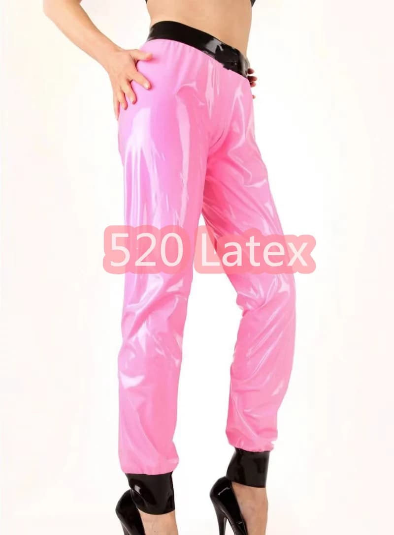 Handgemachte Frau Naturlatex Cargohose Hohe Gothic Hose Latex Lose Freizeit Jogginghose Freizeithose mit schwarzer Dekoration