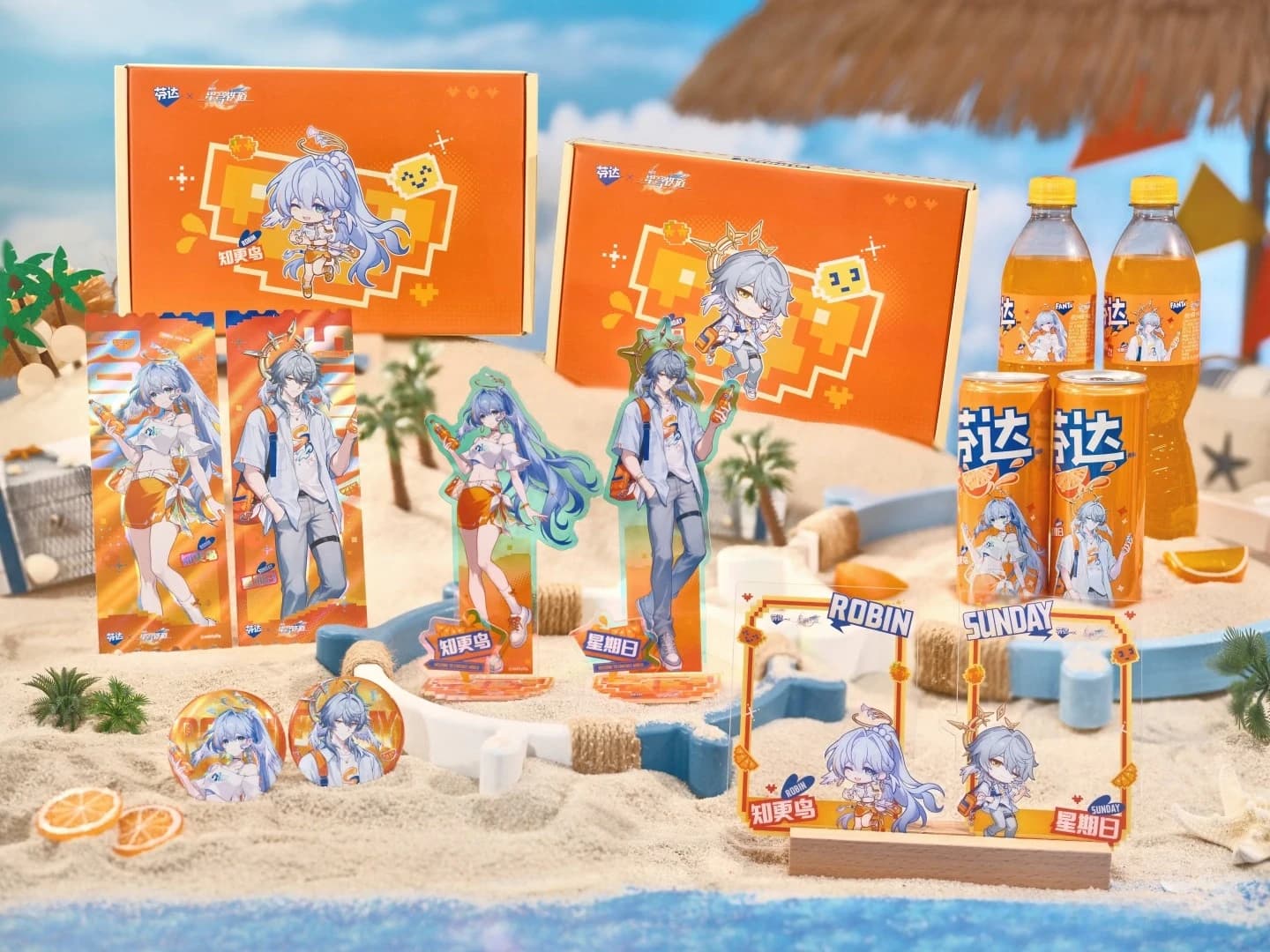 Offizieller Honkai: Star Rail X Fanta Robin Sunday Temperatursensitiver Becher Acryl-Ständer Laser-Ticket-Karte Flaschen-Abzeichen