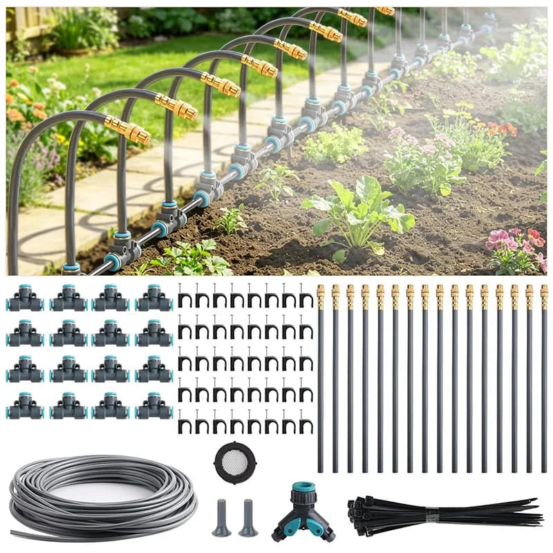 100 200FT 1/4-Zoll-Tropfbewässerungssystem-Set, automatisches Gartenbewässerungssystem mit 16 verstellbaren Sprühdüsen für Garten und Rasen