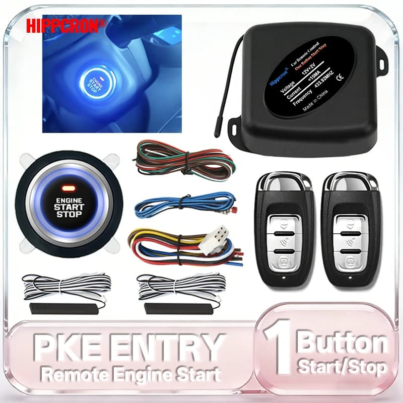 HIPPCRON PKE Schlüsselloses Auto-Zugangssystem Motorstart Autoalarm Fernbedienung Alarmsystem Druckknopf Fernstarter Stopp Auto Universal