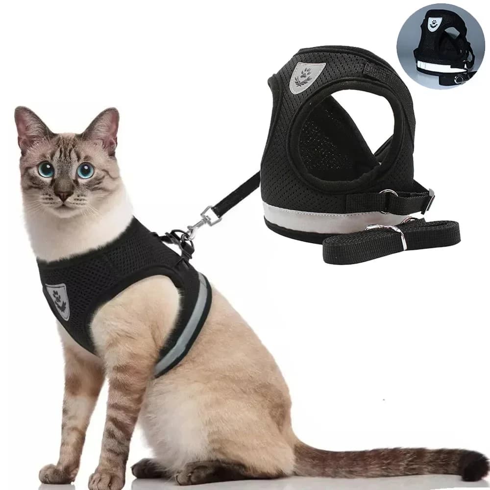 Katze Geschirr Blei Leine Set Einstellbare Reflektierende Flucht Beweis Haustier Mesh Weste Geschirr Welpen Hund Kragen Kleine Hund Katze Haustier