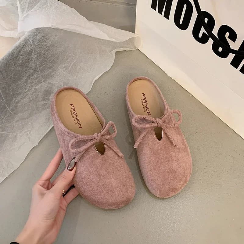 Herbst Neue Baotou Hausschuhe Frauen Mode Runden Kopf Tiefem Mund Schmetterling Knoten Innen Hohe und Niedrige Oberen Schuhe