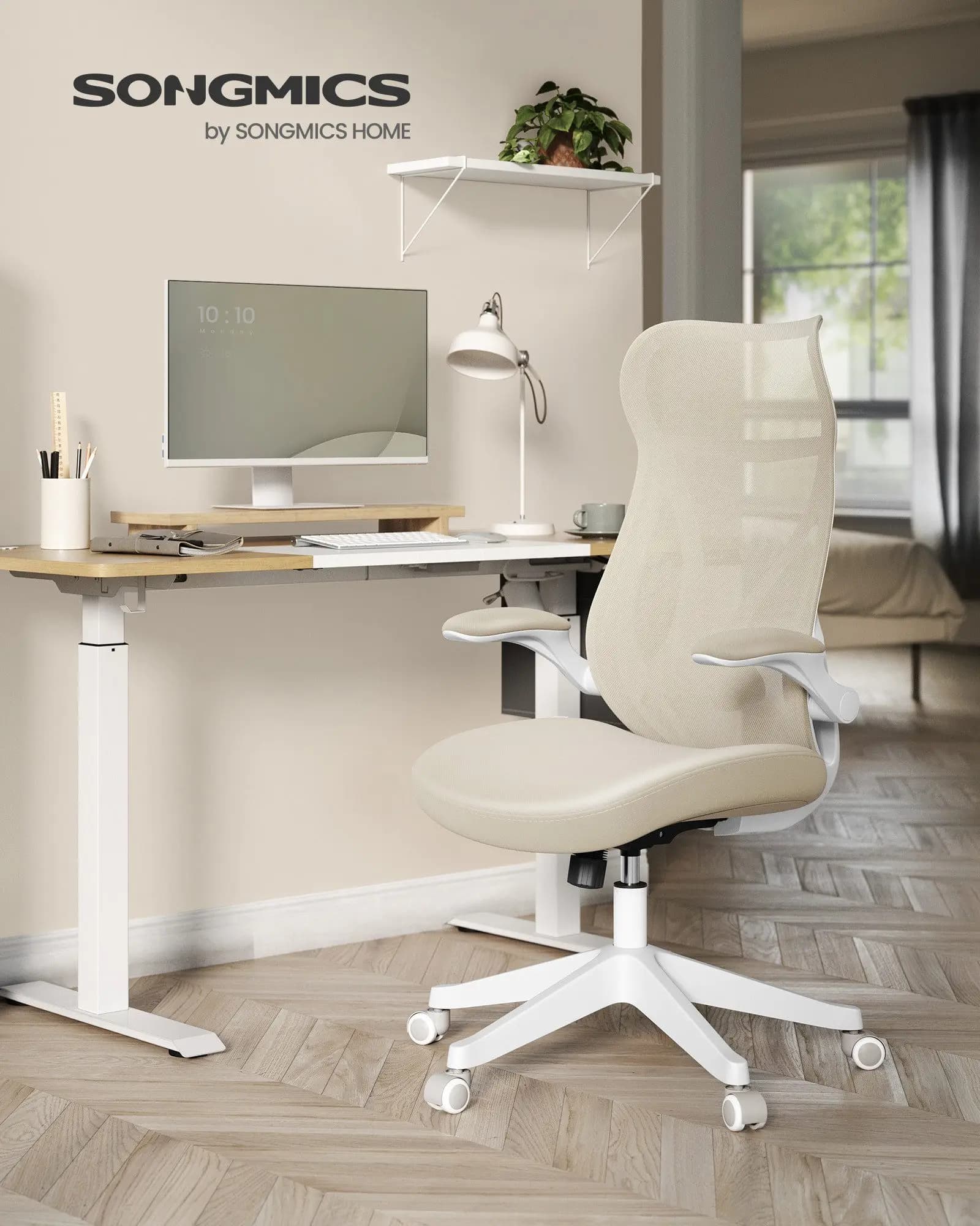 SONGMICS Bürostuhl, Schreibtischstuhl, ergonomische Rückenlehne, hochklappbare Armlehnen