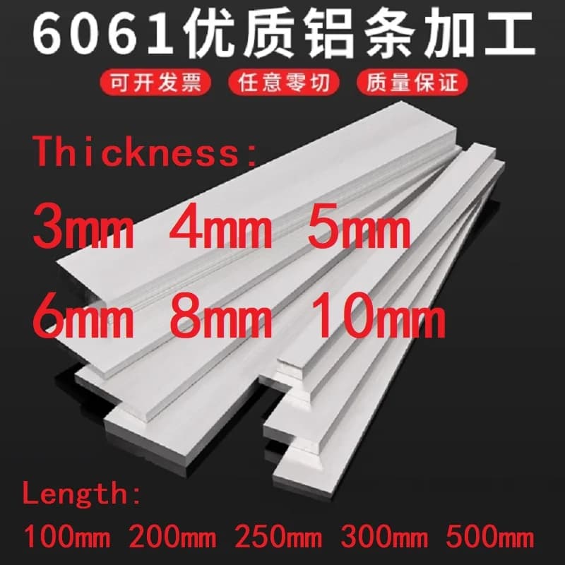 1 Stück Aluminium-Flachstange Aluminiumblech Streifen Verschiedene Größen Dicke 3 4 5 6 8 10mm Länge 100mm 200mm 250mm 300mm 500mm