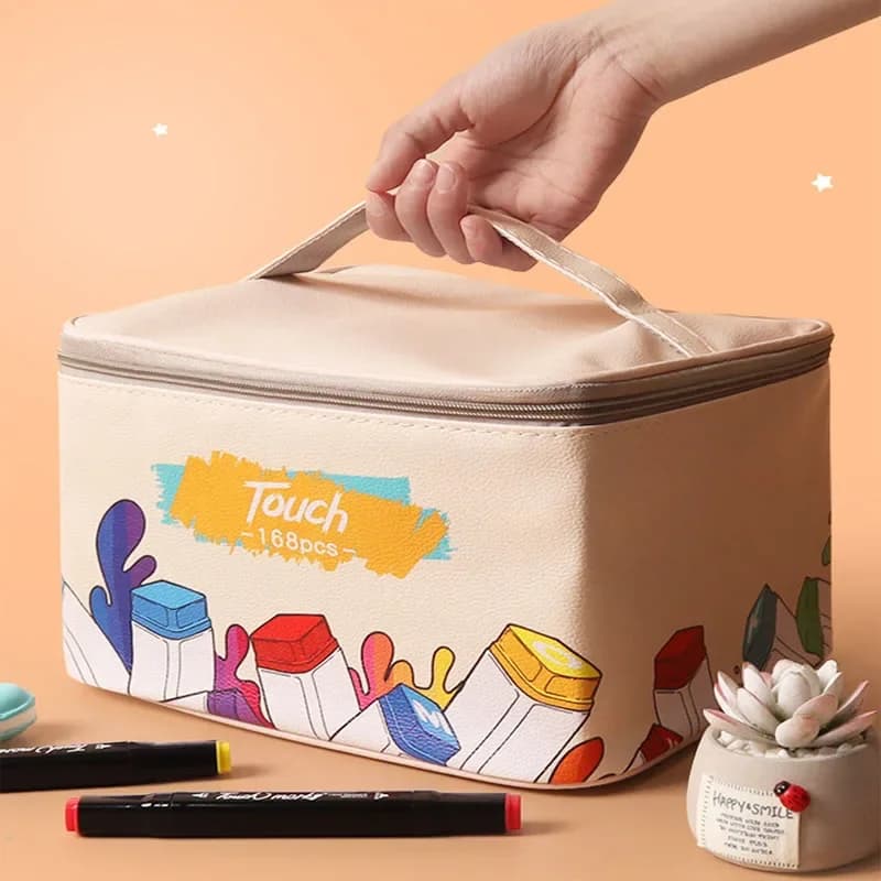 210-Slot-Marker-Aufbewahrungstasche mit großem Fassungsvermögen, Aquarell-Stift-Finishing-Box, tragbare Ledertasche für Studenten, wasserdicht und