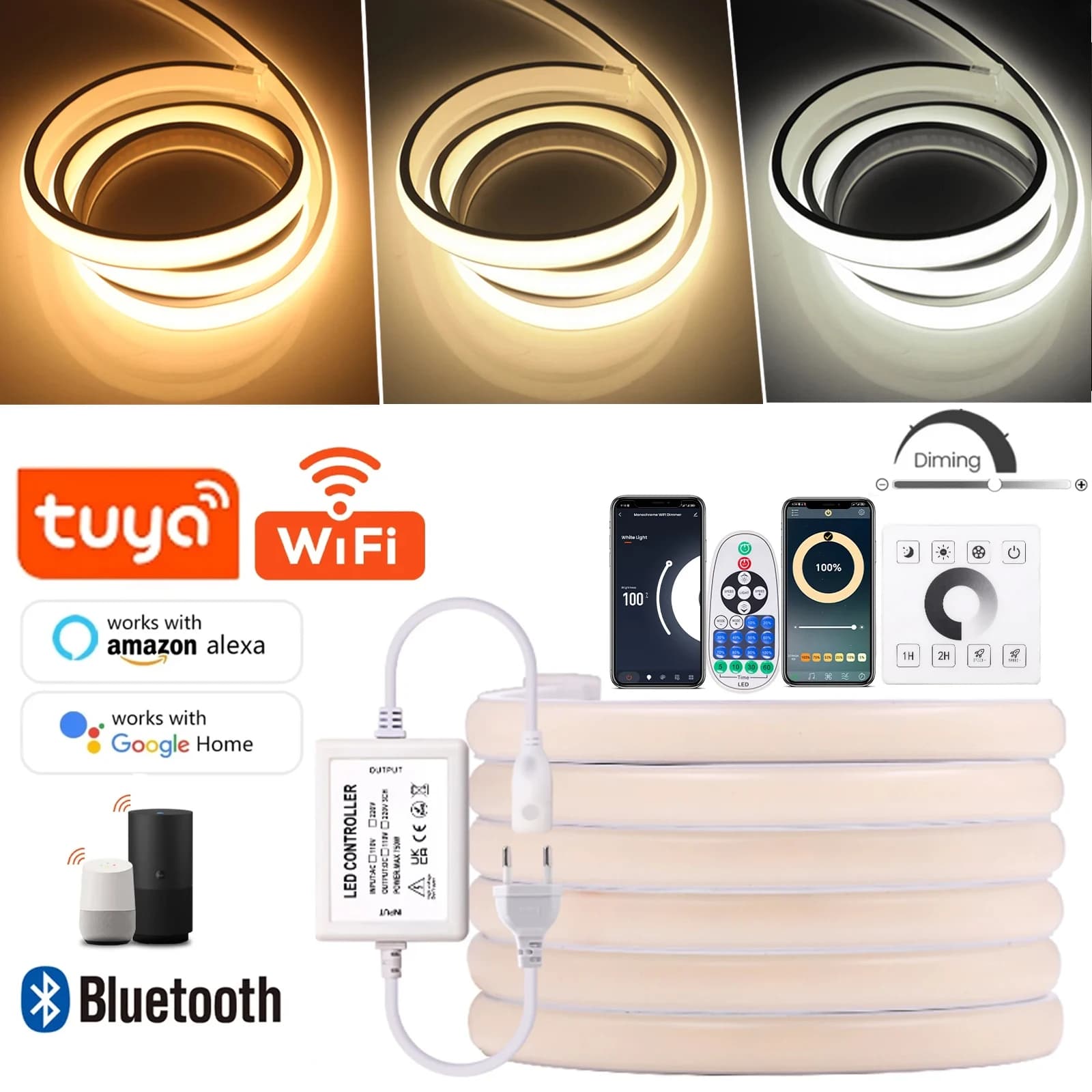Tuya Smart COB LED Streifen 220 V Dimmbar Wasserdicht 288 LEDs/m LED Neon Streifen Flexible Band Fernbedienung/Touch/Bluetooth/Wifi Steuerung