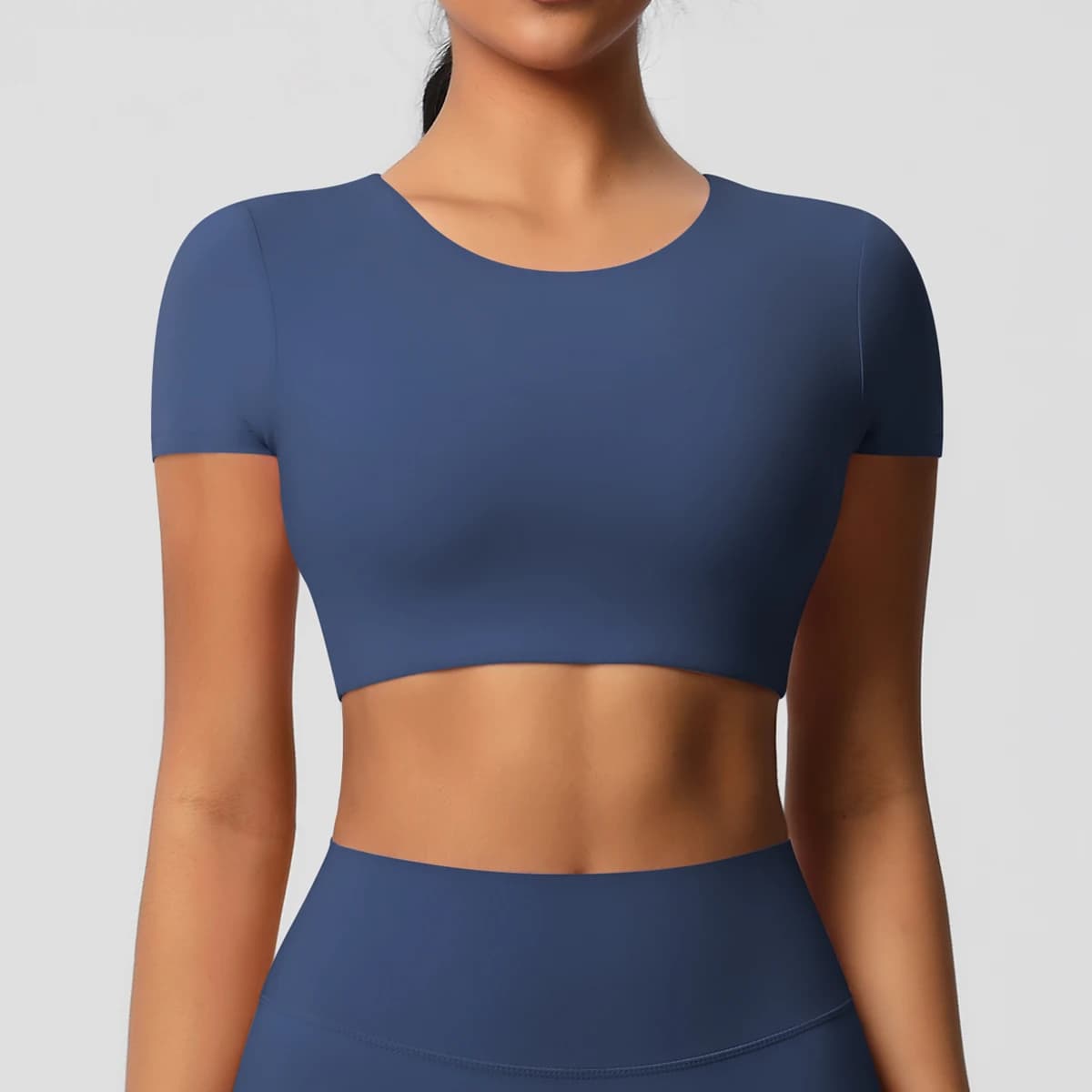 Damen-Laufsport-T-Shirt mit gepolstertem Sommer-Kurzarm-Rundhalsausschnitt, atmungsaktiv, dehnbar, für Fitnessstudio, Yoga, schlankes