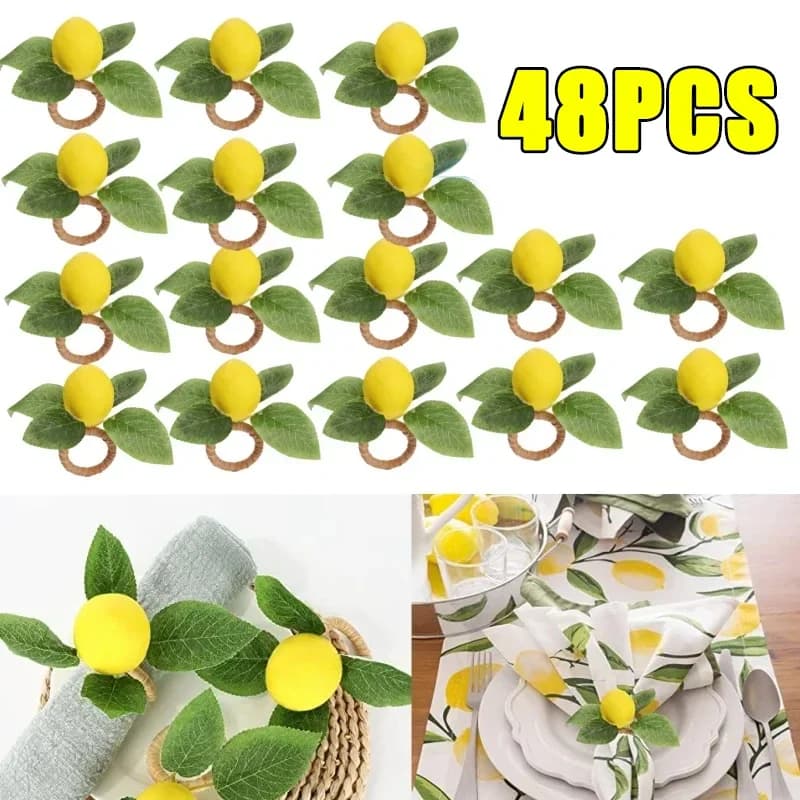48PCS Simulation Zitrone Pflanze Serviette Ring Obst Mahlzeit Schnalle Hotel Modell Zimmer Serviette Ring Serviette Schnalle Party Liefert