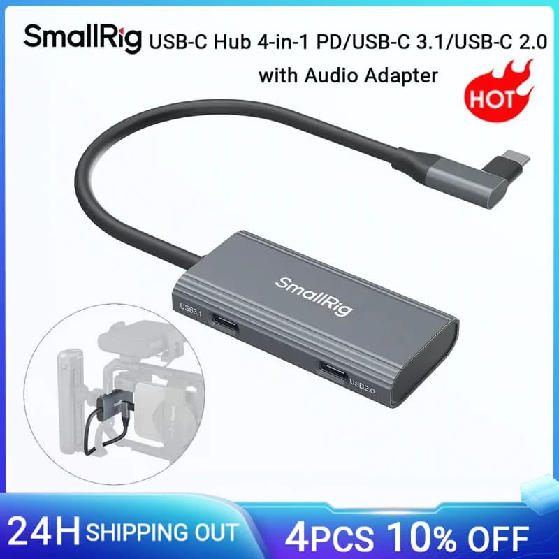 SmallRig USB-C Hub 4-in-1 PD/USB-C 3.1/USB-C 2.0 mit Audioadapter, für mobile Aufnahmen von ProRes-Videos bei 4K 60fps -4598