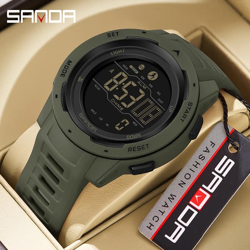 SANDA Top Marke Männer Uhren Fitness Laufen Sport Passometer Kalorien 50M Wasserdichte LED Digital Uhr Militär Armbanduhr