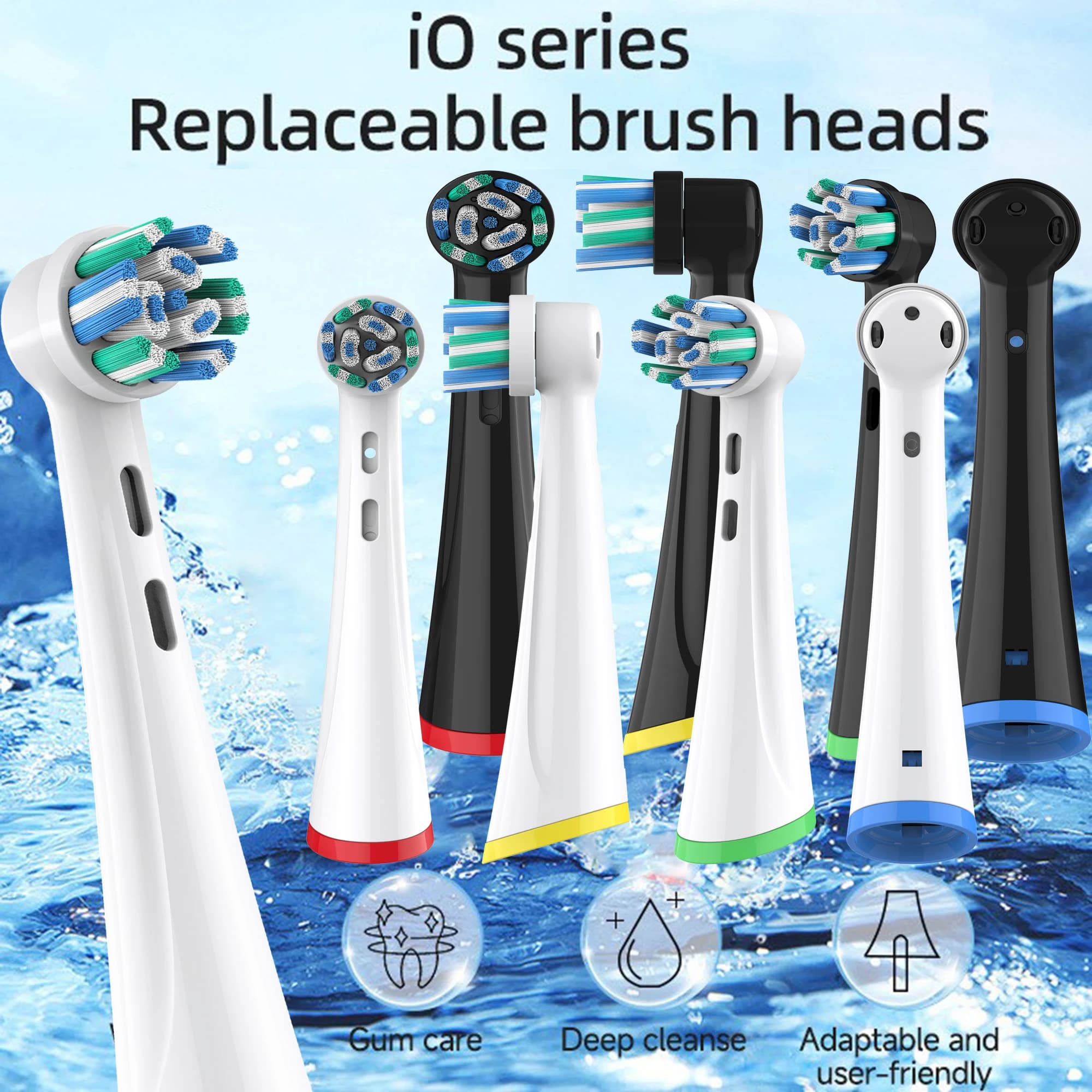 iO 2/4/8 Stück Ersatzköpfe kompatibel mit Oral B iO 2/3/4/5/6/7/8/9/10 Deep Clean Series elektrische Zahnbürste (Schwarz/Weiß)