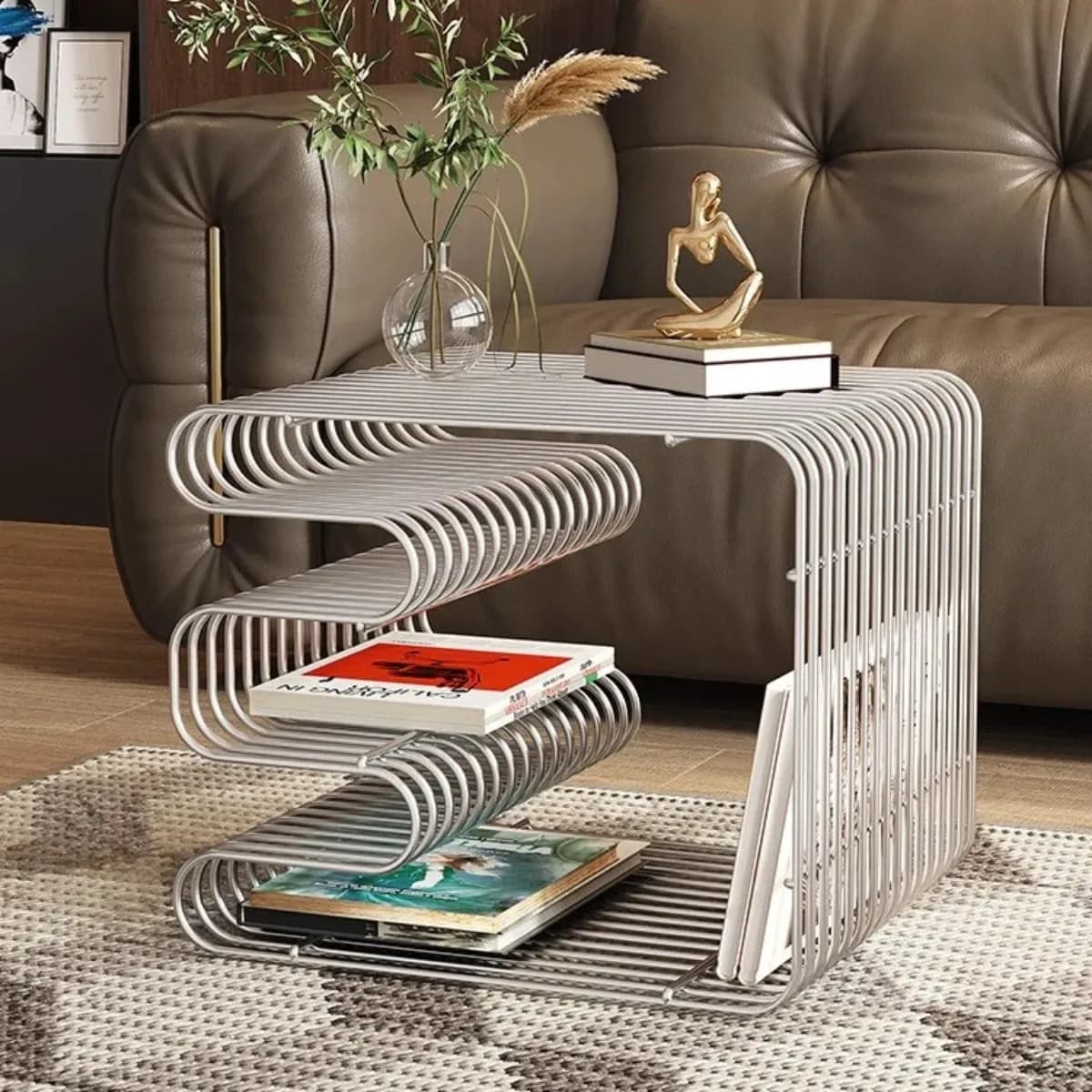Modernes, minimalistisches Metallregal – vielseitiger Wand-/Boden-Organizer für Couchtisch, Sofaseite oder Nachttisch