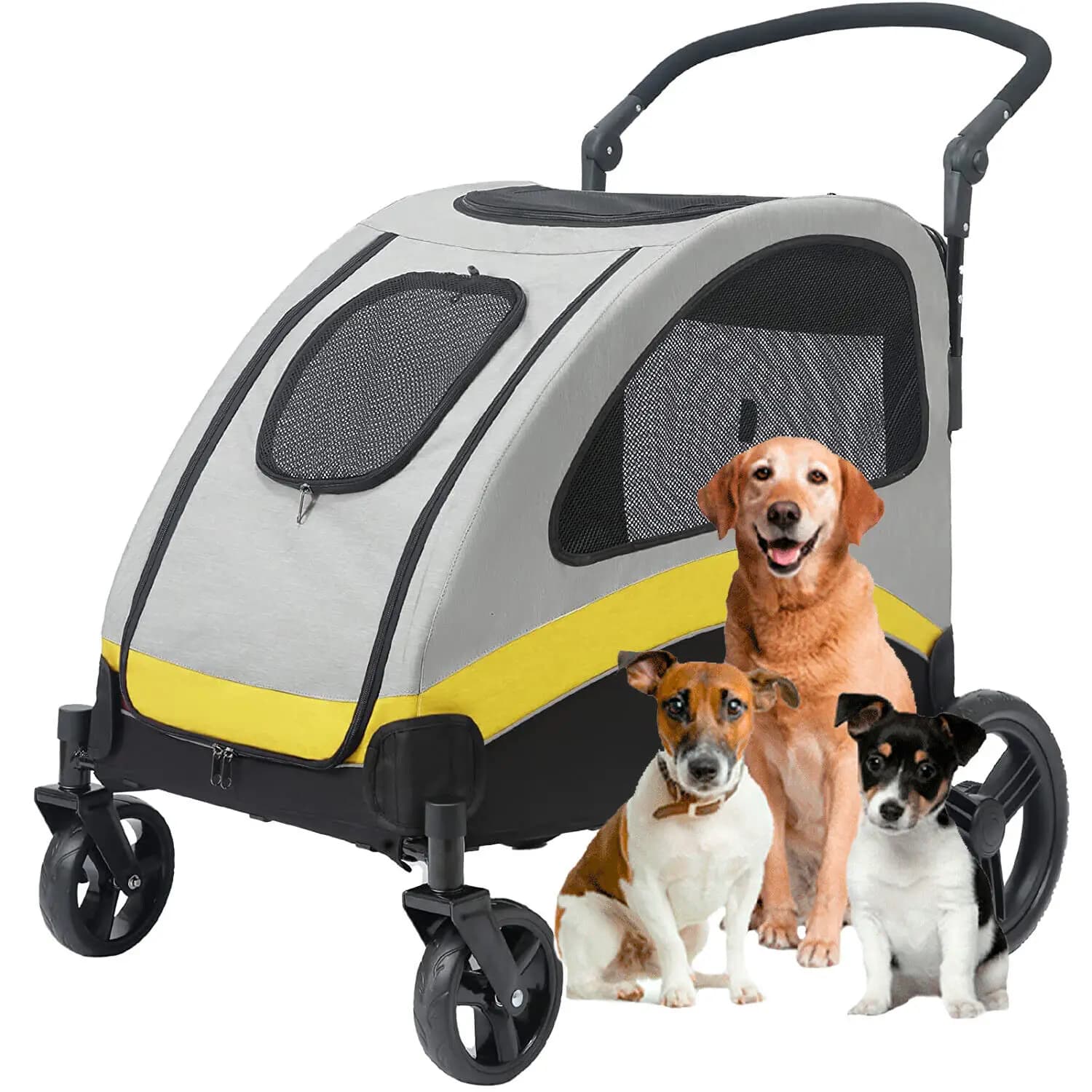 M-XL Hundebuggy, extra groß, 4 Räder, Haustier-Joggerwagen, faltbarer Transportwagen, Reise-Trolley, Outdoor-Tiertransporter, belastbar bis 55 kg