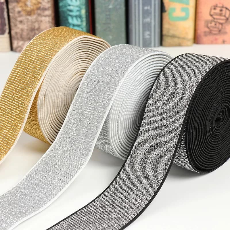 5 Meter Gold Silber Glitzer Elastische Bänder 10/20/30mm Breite Taillenband Elastisches Band DIY Nähen Spitzenbesatz Bekleidungszubehör