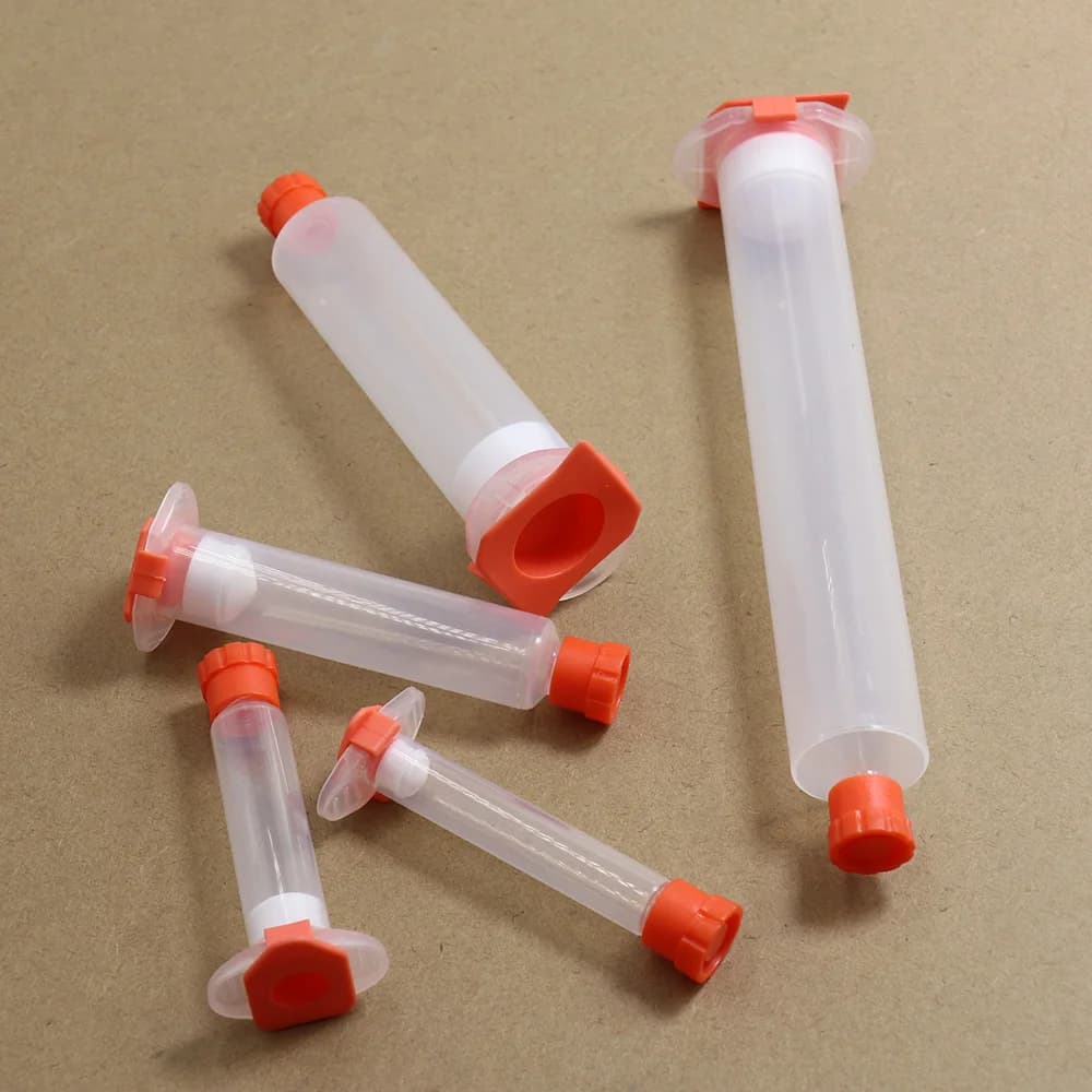 Transparenter PP-Schlauch, Flussmittelbehälter, USA-Typ, Dosiernadelspitzen, Kunststoffspritzenfass, 3 cc, 5 cc, 10 cc, 30 cc, 50 cc, Unterverpackung