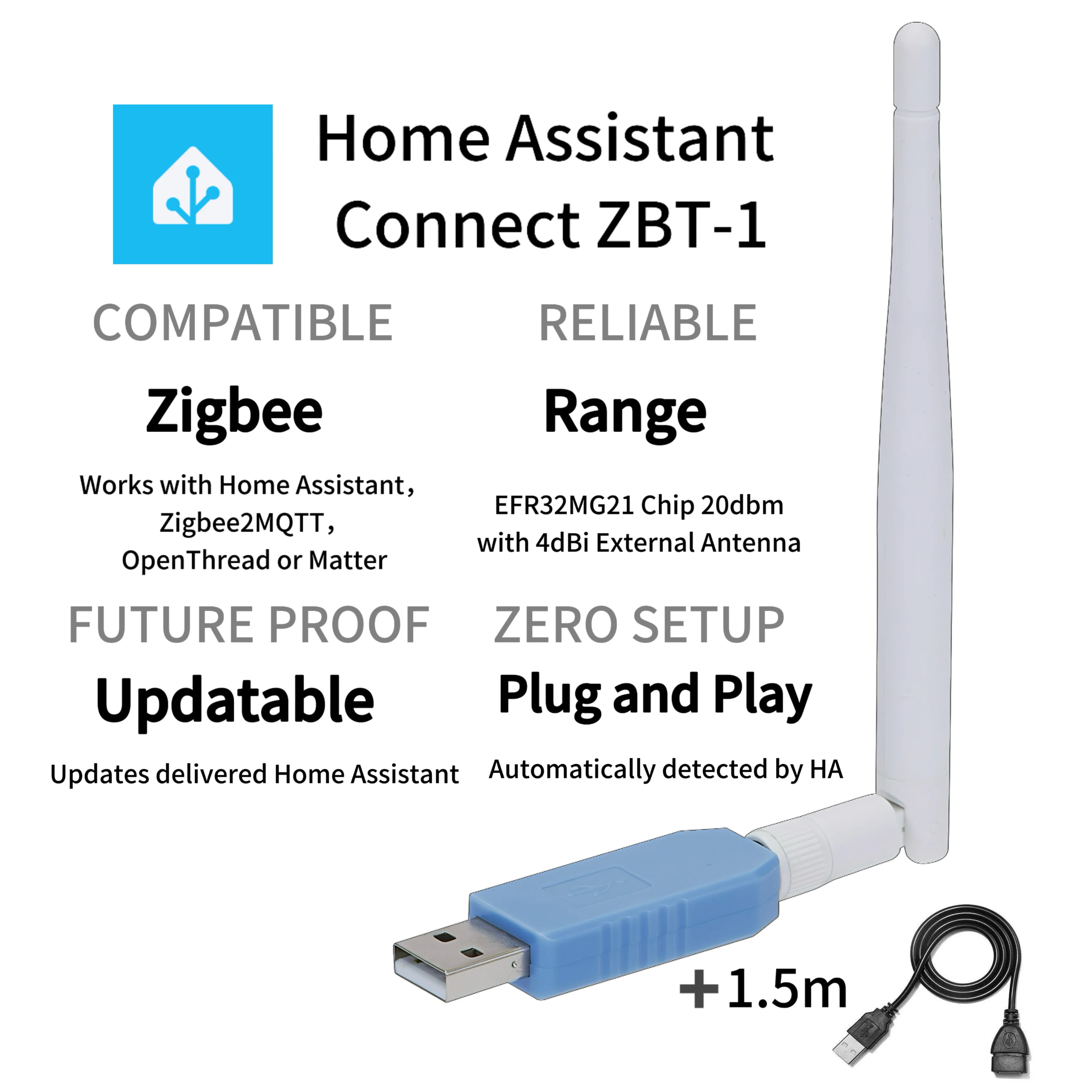 Offizieller Home Assistant Connect ZBT-1 Zigbee Gateway USB-Dongle – Unterstützt Matter & Thread, SkyConnect-Ersatz, Smart HomeBridge