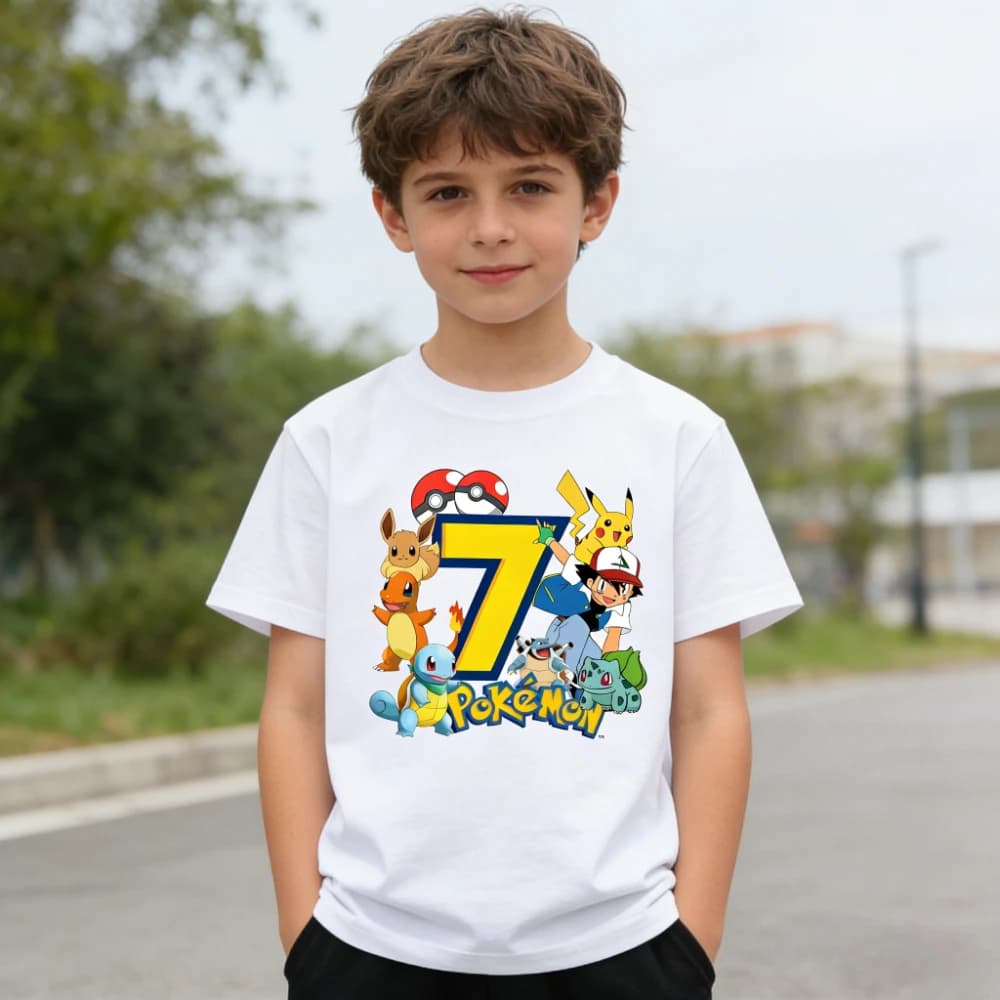 2026 Pokémon Pikachu Kinder T-Shirts Geburtstagsnummer 1-9 Bedrucktes T-Shirt Jungen Mädchen Sommer Kurzarm-Oberteile Kinderkleidung