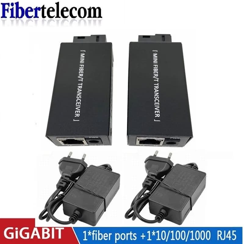 1Pair Mini Gigabit Fiber Optical Media Converter 100/1000Mbps Optic Transceiver SC zu RJ45 Ethernet Switch 20Km mit EU Power