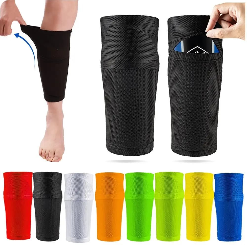 1 Paar Fußball Schienbeins chutz Fußball Crash proof Waden schutz Nylon Bein ärmel Socken Schienbeins chutz mit Taschen training Schutz