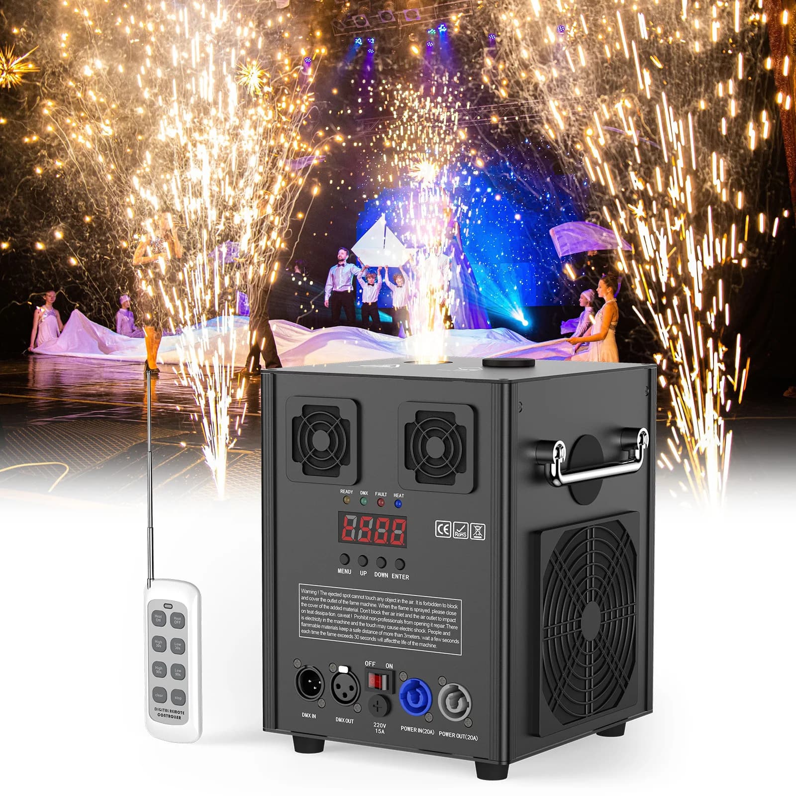 U'King 700W Kaltfunkeneffekt-Maschine für Innen- und Außenbereiche, elektronische Blumenfunkeneffekt-Maschine, Feuerwerksmaschine für Hochzeiten,