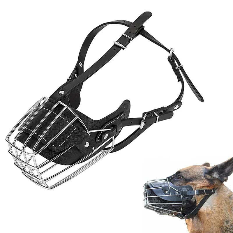 Hundemund-Leder-Schutzhülle, verstellbar und atmungsaktiv, Metallmaulkorb für Haustiere, Anti-Biss, menschlicher Korb, Maulkorb, Hundezubehör