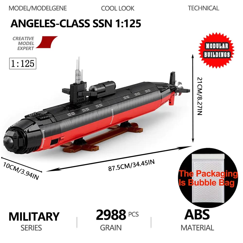 Militär Kern U-boot Los Angeles-klasse SSN 1:125 Modell Bausteine Montage Ziegel Desktop Spielzeug Für Kinder Geschenk Set
