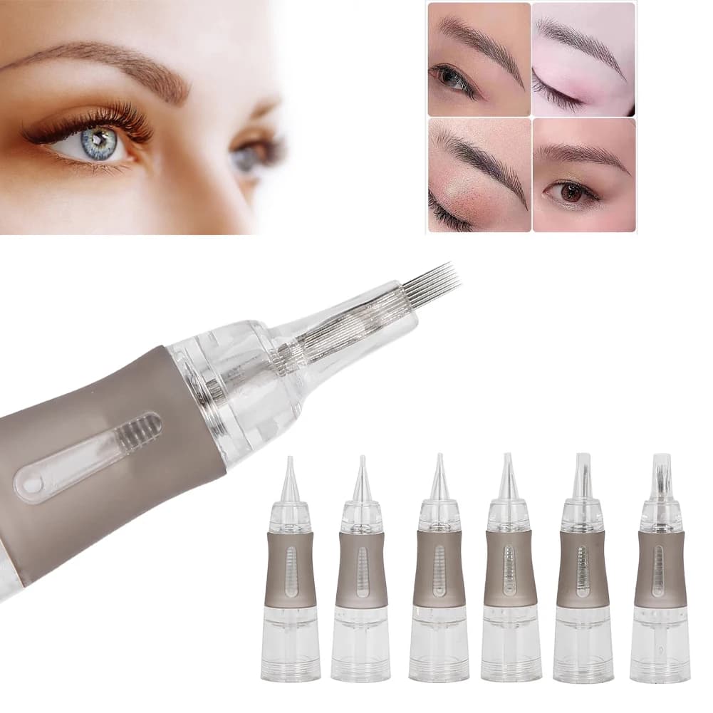 10 stücke Einweg Microblading Tattoo Nadeln Augenbraue Semi-Permanent Make-Up Patrone Nadeln Stahl Nadeln Für Tattoo Stift Werkzeuge