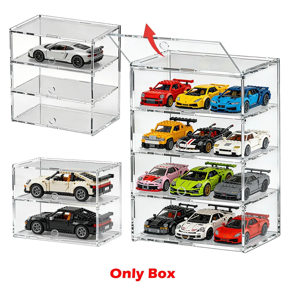 Mehrschichtige Flip-Top Acryl-Vitrine, Aufbewahrungsbox für LEGO, Actionfiguren, Bausteine, Automodelle, Blind-Box-Organizer