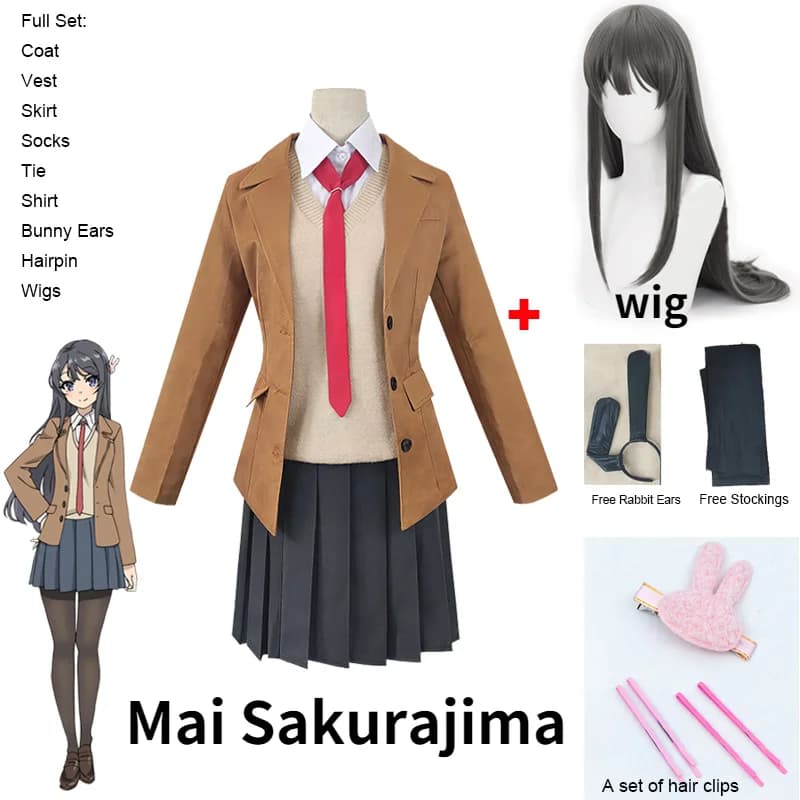 Anime Sakurajima Mai Cosplay Kostüm Schurke Nicht Traum von Bunny Mädchen Senpai Mai Sakurajima Cosplay Perücke Bunny Ohren Headwear
