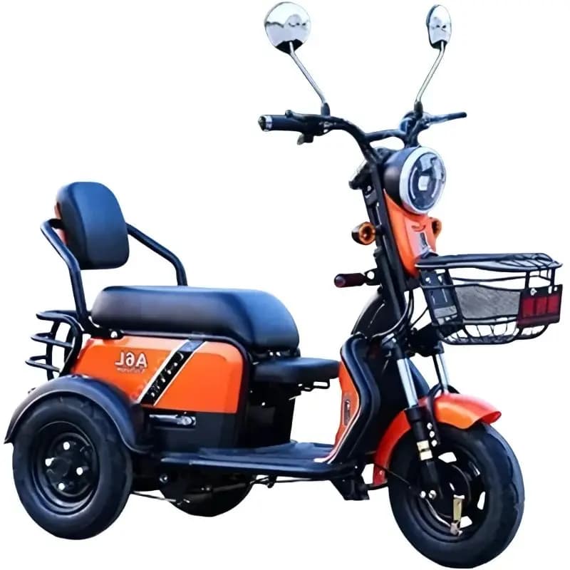 Dreirädriges orangefarbenes Elektroroller-Dreirad für erwachsene alte Menschen, abnehmbarer Batterie-Diebstahlalarm, 3-Personen-Mobilitätsroller