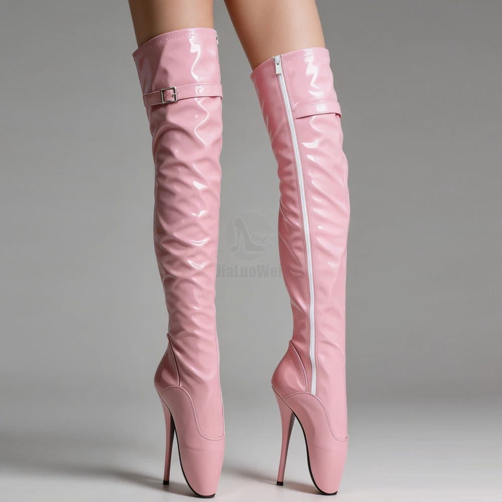 18 cm hohe Absätze, oberschenkelhohe Stiefel, sexy Ballett-Absätze, Stiefel, Unisex, Größe 36–46