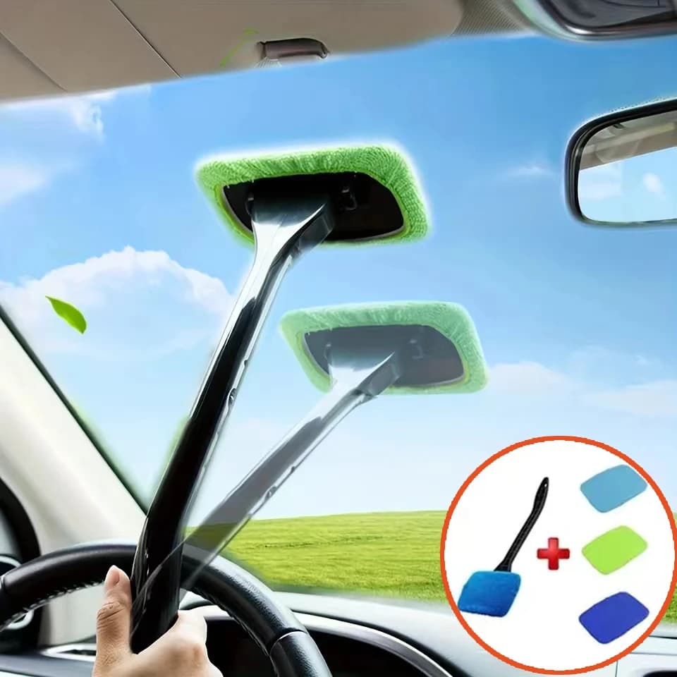 Auto-Fensterreinigungsbürsten-Set Windschutzscheiben-Reinigungswerkzeug Innenraum-Autoglas-Wischer mit Langem Griff Auto-Zubehör