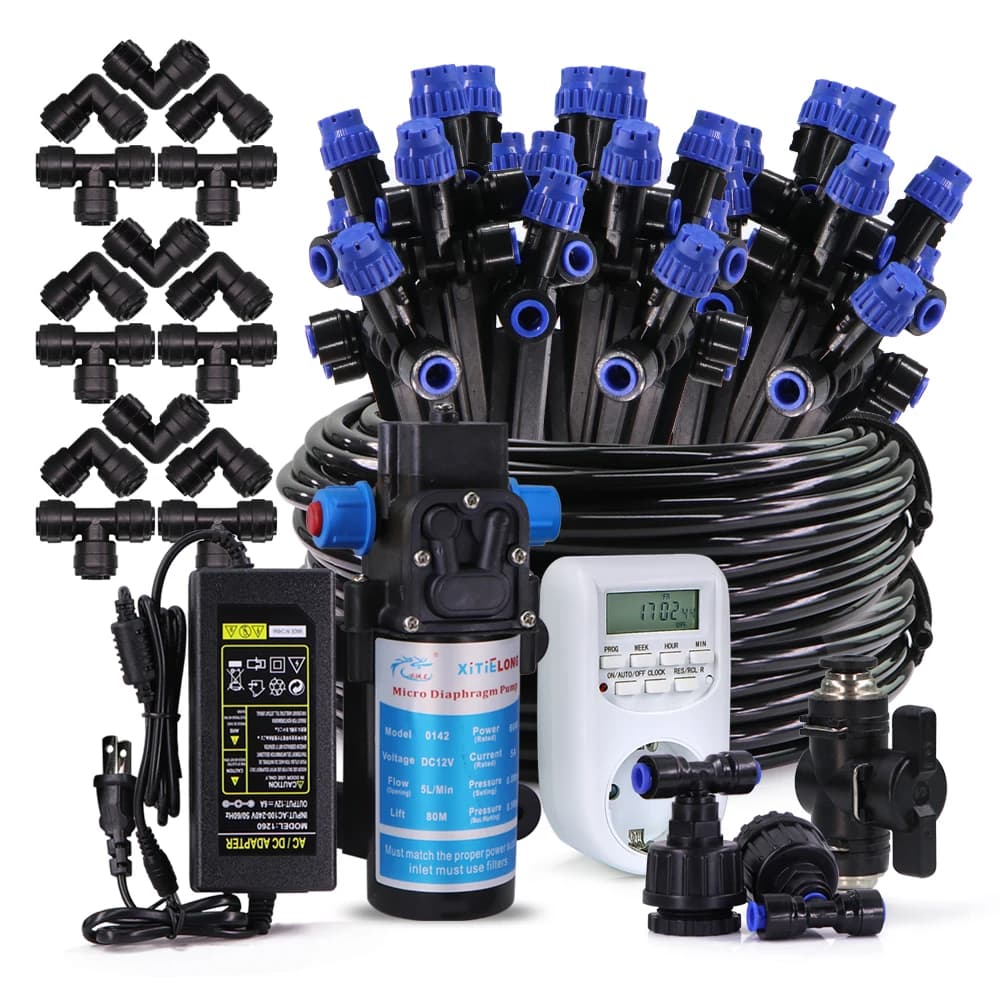 1/4" Gartenbewässerungssystem mit 60 W selbstansaugender Pumpe, verstellbare Sprinkler, Tropfer für Rasenpflanzentöpfe, automatische Bewässerung