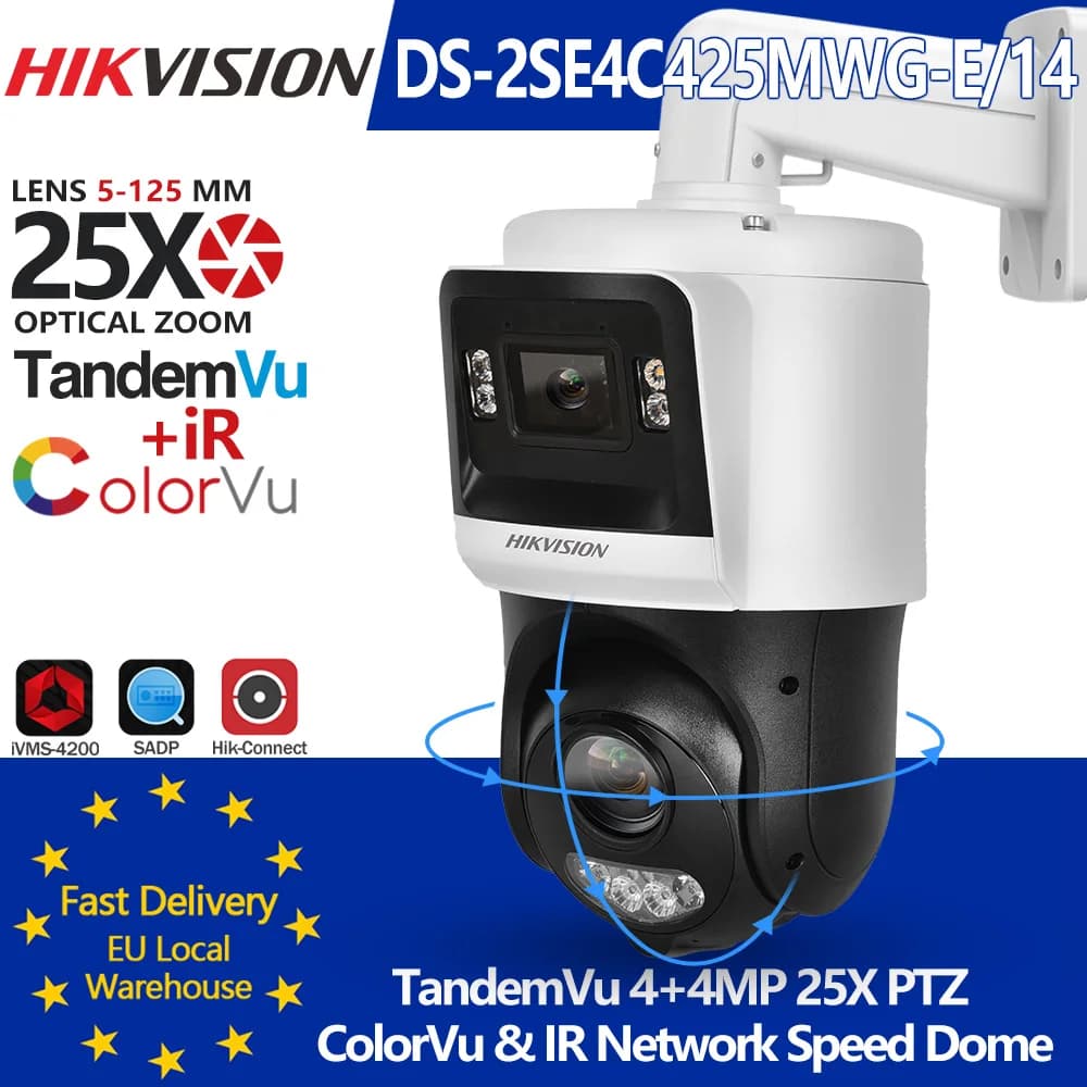 Hikvision DS-2SE4C425MWG-E/14 TandemVu 4+4MP F1.0 Bullet 25X PTZ 30-100M Bunt & IR Aktiver Alarm 2-Wege-Audio Deep Learning