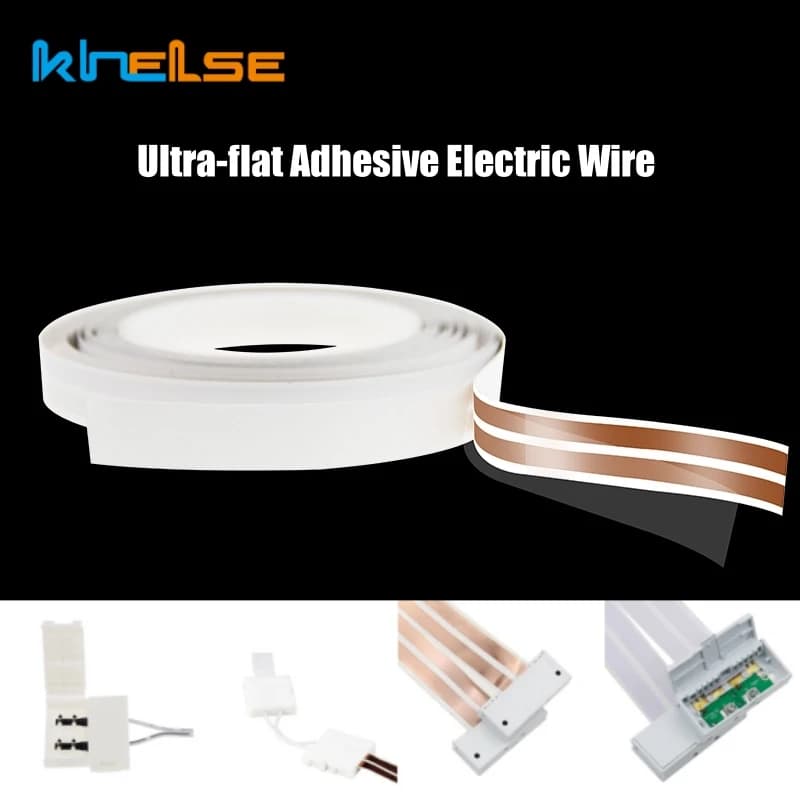 Flexibler, ultraflacher Elektrokabel, 2-adriges reines Kupfer, 16/22 AWG, selbstklebendes Kabel, Stromverlängerungskabel für LED-Streifen,